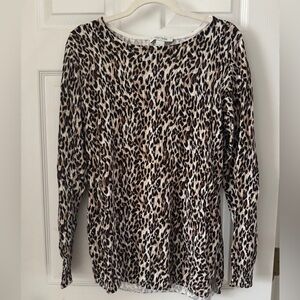 Leopard Print Long Sleeve Top with Leather elbow patches